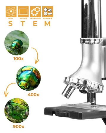 Temel 900X 29 Parça Mikroskop Seti 100X 400X 900X Eğitici Bilim Kiti