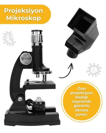 Temel Projeksiyonlu Mikroskop Seti 1200x Büyütme ve Hazır Preparatlı Bilim Kiti PTL1200