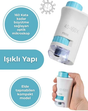 Temel Taşınabilir Standlı Çocuk Mikroskobu 40x 160x, STEM Eğitim Mikroskobu