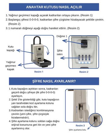 Temel Şifreli Metal Anahtar Kutusu, Kelepçeli, Kapaklı, 4 Haneli Dış Mekân Anahtar Saklama Kasası