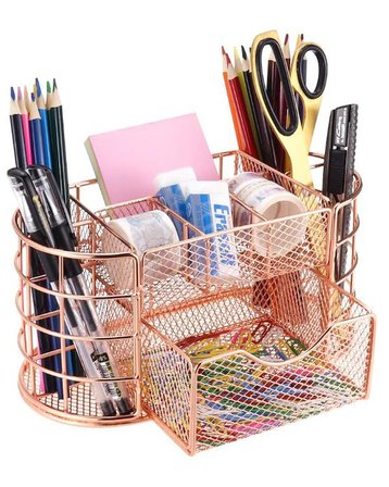 Temel Rose Gold Metal Mesh Masaüstü Organizer Çekmeceli Çok Bölmeli 22x11x11 cm 9507R
