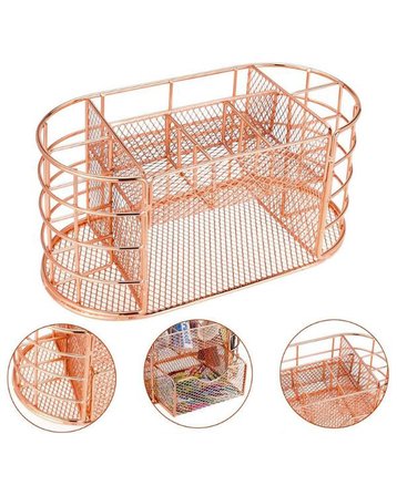 Temel Rose Gold Metal Mesh Masaüstü Organizer Çekmeceli Çok Bölmeli 22x11x11 cm 9507R