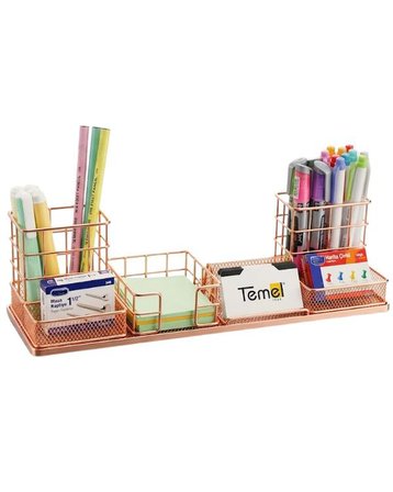 Temel Rose Gold Metal Mesh Modüler Masaüstü Organizer Seti 7 Parça 37x10 cm 9519