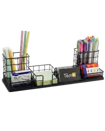 Temel Siyah Metal Mesh Modüler Masaüstü Organizer Seti 7 Parça 38x10 cm 9515B