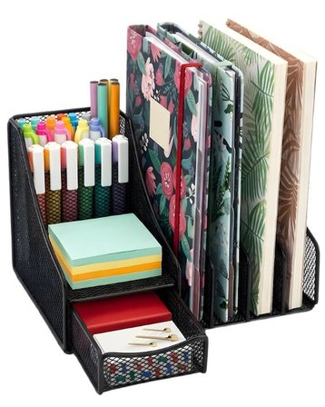 Temel Siyah Metal Mesh Masaüstü Organizer Çekmeceli Dosyalık 25x18x15 cm 9538