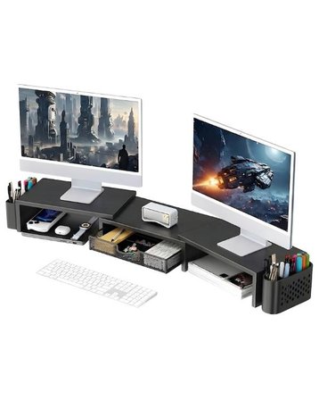 Temel Siyah Çift Monitör Yükseltici Stand Çekmeceli Masaüstü Organizer 9216