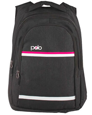 Temel My Polo Sırt Çantası Pembe Beyaz Çizgili Füme 8860