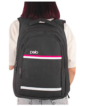 Temel My Polo Sırt Çantası Pembe Beyaz Çizgili Füme 8860