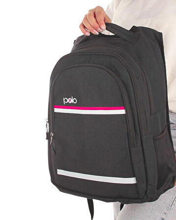 Temel My Polo Sırt Çantası Pembe Beyaz Çizgili Füme 8860