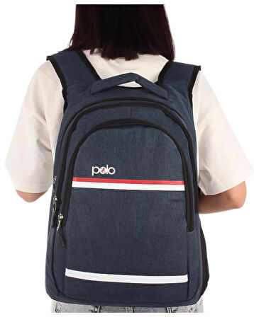 Temel My Polo Sırt Çantası Kırmızı Beyaz Çizgili Lacivert 8860