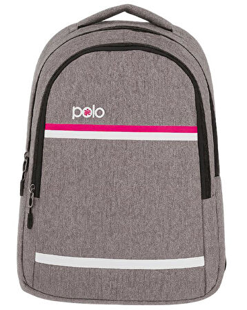 Temel My Polo Sırt Çantası Pembe Beyaz Çizgili Gri 8860