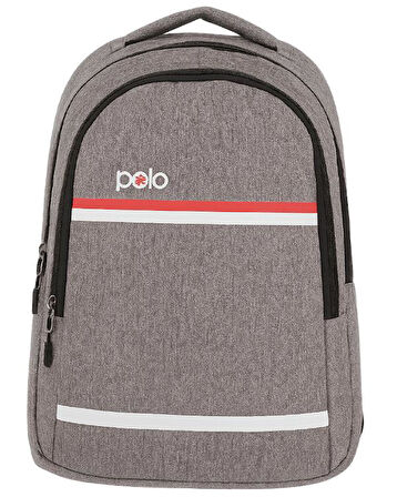Temel My Polo Sırt Çantası Kırmızı Beyaz Çizgili Gri 8860
