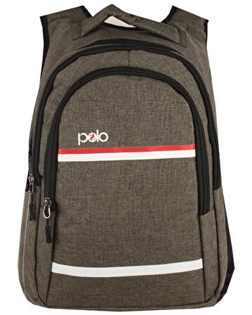Temel My Polo Sırt Çantası Kırmızı Beyaz Çizgili Haki 8860