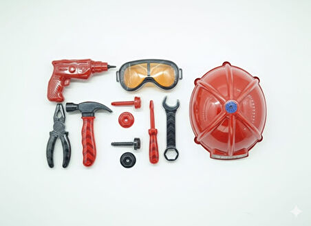 Meslek Setleri - Baretli Tamir Seti 11 Parça - Kırmızı