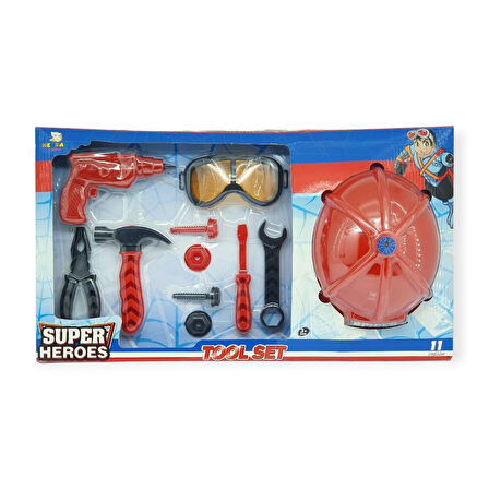 Meslek Setleri - Baretli Tamir Seti 11 Parça - Kırmızı