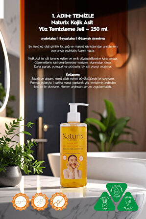 Kojik Asitli 3'lü Leke Karşıtı Bakım Seti | Yüz Temizleme Jeli 250 ml + Serum 30 ml + Krem 50 ml