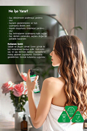 Biberiye Suyu %100 Doğal, Dökülme Karşıtı ve Saç Uzamasını Destekleyici Saç Toniği - 100 ml