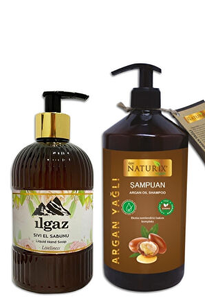 Yıpranmış Saçlara Argan Oil Şampuan Bitkisel Bakım Şampuanı 600 Ml + Pudra Sıvı El Sabunu 475 Ml