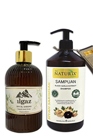 2'li Set Doğal Tuzsuz Siyah Sarımsak Şampuan 600 Ml + Naturalness Sıvı Sabun Parfümlü 475 Ml