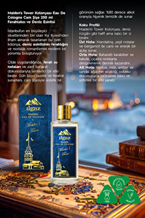 Maiden's Tower Kolonyası | Eau De Cologne Cam Şişe 250 ml | Türkiye Serisi Okyanus Ferahlığı Kokusu