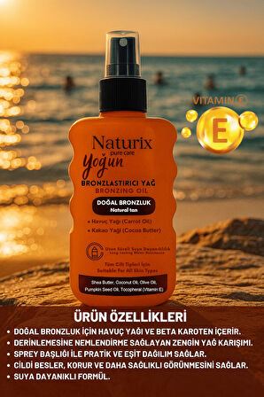 Yoğun Bronzlaştırıcı Yağ | Havuç & Kakao Yağı, Shea Butter, Vitamin E, Tüm Cilt Tiplerine Uygun Spre