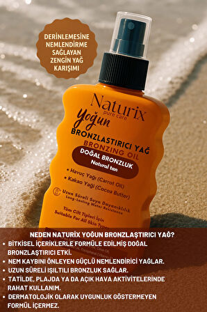 Yoğun Bronzlaştırıcı Yağ | Havuç & Kakao Yağı, Shea Butter, Vitamin E, Tüm Cilt Tiplerine Uygun Spre