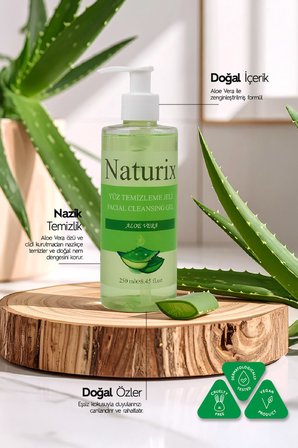 Naturix Aloe Vera Özlü Yüz Temizleme Jeli 250 ml - Canlandırıcı ve Nemlendirici Etkili