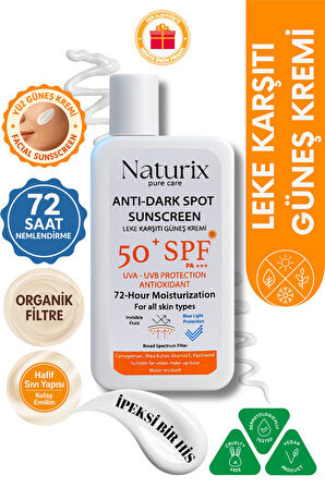 Leke Karşıtı Güneş Kremi SPF 50+ PA+++ UVA-UVB Koruma | 72 Saat Nemlendirme | Water Resistant - 50ml
