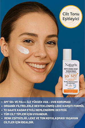 Leke Karşıtı Güneş Kremi SPF 50+ PA+++ UVA-UVB Koruma | 72 Saat Nemlendirme | Water Resistant - 50ml