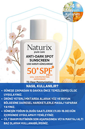Leke Karşıtı Güneş Kremi SPF 50+ PA+++ UVA-UVB Koruma | 72 Saat Nemlendirme | Water Resistant - 50ml