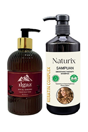 Yıpranmış Saçlara Tuzsuz Keratin Bakım Şampuanı 600ml + Arap Kokusu Sıvı Sabun Parfümlü 475ml