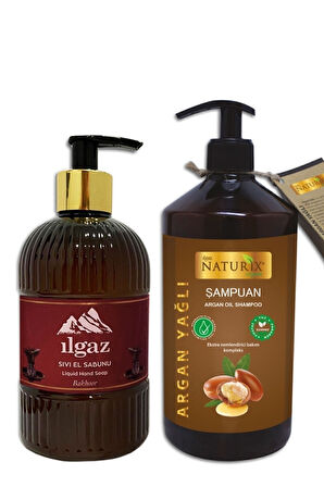 Besleyici Tuzsuz Argan Şampuan 600 Ml + Bakhoor Gül Kokulu Nemlendirici Sıvı Sabun 475 Ml