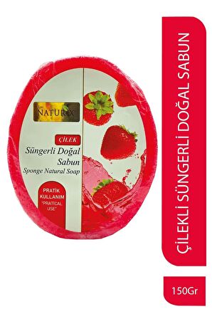 Doğal Strawberry Soap Peeling Etkili Cilt Arındırıcı Natural Çilek Süngerli Sabun 150 gr