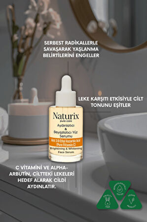 Aydınlatıcı ve Beyazlatıcı Yüz Serumu | C Vitamini | Alpha-Arbutin & Niacinamide | 30ml
