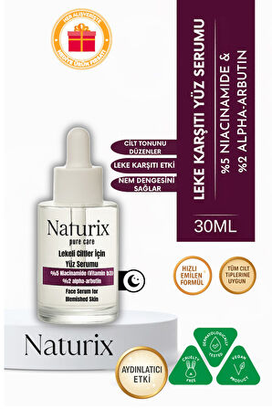 Leke Karşıtı Yüz Serumu | %5 Niacinamide & %2 Alpha-Arbutin | Lekeli Ciltler İçin Etkili Bakım 30ml