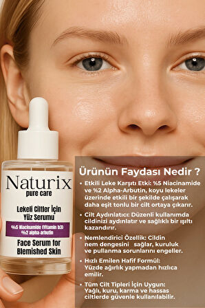 Leke Karşıtı Yüz Serumu | %5 Niacinamide & %2 Alpha-Arbutin | Lekeli Ciltler İçin Etkili Bakım 30ml