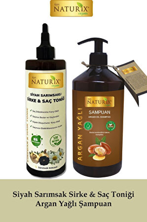 Siyah Sarımsaklı Sirke & Saç Toniği 400 Ml + Argan Yağlı Onarıcı Bakım Şampuanı 600 Ml