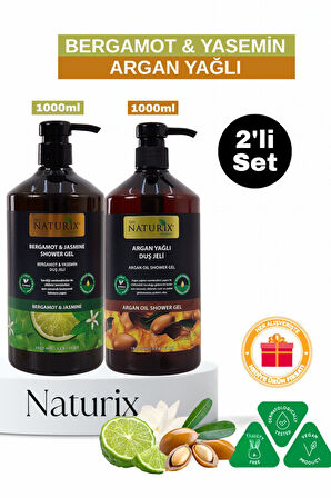 Bergamot Yasemin & Argan Yağlı Duş Jeli 2'li Set Nemlendirici ve Ferahlatıcı Bakım - 2x1000ml