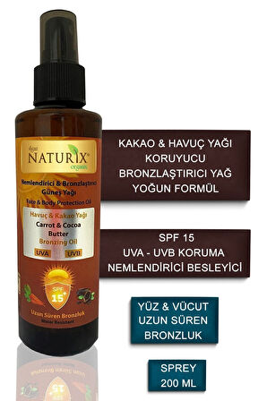 Kakao & Havuç Yağı Spf 15 Yoğun Bronzlaştırıcı Yağ 200 Ml Sprey + Argan Yağlı Duş Jeli 400 Ml