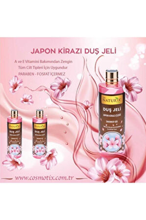 Organik 3'lü Japon Kirazı Duş Jeli 400 Ml + Keçi Sütü Duş Jeli 400 Ml + Argan Yağlı Duş Jeli 400 Ml