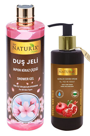 2'li Set Aromatik Japon Kirazı Duş Jeli 400 Ml + Nar Özlü C Vitaminli El Yüz Vücut Kremi 250 Ml