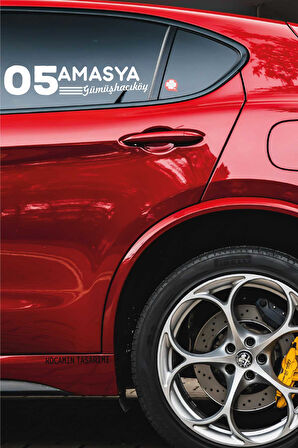 Amasya 05 Plaka Kodlu Beyaz Araç Sticker Gümüşhacıköy İlçe Yazılı Özel Tasarım 40x8 cm  Şehir ve İlçe Temalı Kaliteli Sticker