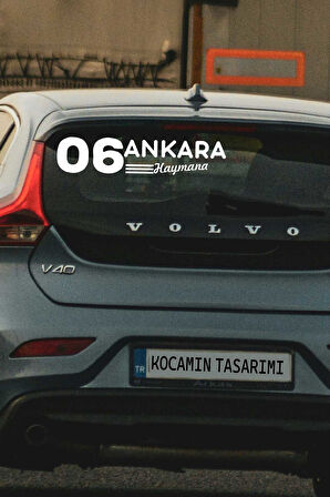 Ankara 06 Plaka Kodlu Beyaz Araç Sticker Haymana İlçe Yazılı Özel Tasarım 40x8 cm  Şehir ve İlçe Temalı Kaliteli Sticker