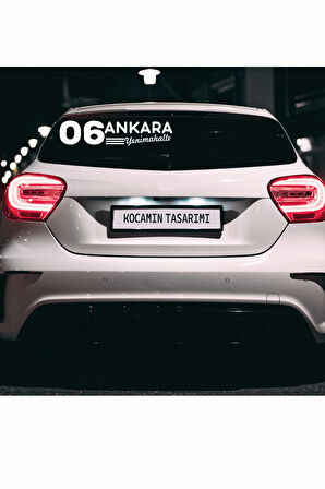Ankara 06 Plaka Kodlu Beyaz Araç Sticker Yenimahalle İlçe Yazılı Özel Tasarım 40x8 cm  Şehir ve İlçe Temalı Kaliteli Sticker