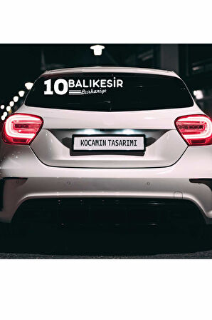 Balıkesir 10 Plaka Kodlu Beyaz Araç Sticker Burhaniye İlçe Yazılı Özel Tasarım 40x8 cm  Şehir ve İlçe Temalı Kaliteli Sticker