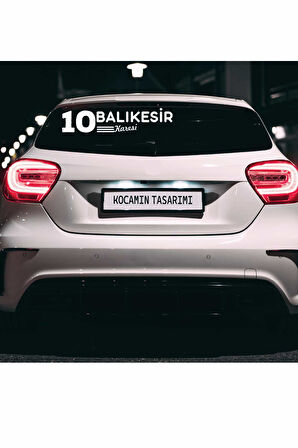 Balıkesir 10 Plaka Kodlu Beyaz Araç Sticker Karesi İlçe Yazılı Özel Tasarım 40x8 cm  Şehir ve İlçe Temalı Kaliteli Sticker