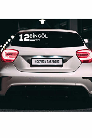 Bingöl 12 Plaka Kodlu Beyaz Araç Sticker Genç İlçe Yazılı Özel Tasarım 40x8 cm  Şehir ve İlçe Temalı Kaliteli Sticker