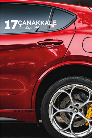 Çanakkale 17 Plaka Kodlu Beyaz Araç Sticker Bozcaada İlçe Yazılı Özel Tasarım 40x8 cm  Şehir ve İlçe Temalı Kaliteli Sticker