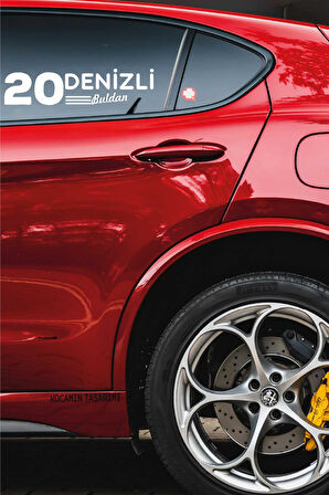 Denizli 20 Plaka Kodlu Beyaz Araç Sticker Buldan İlçe Yazılı Özel Tasarım 40x8 cm  Şehir ve İlçe Temalı Kaliteli Sticker