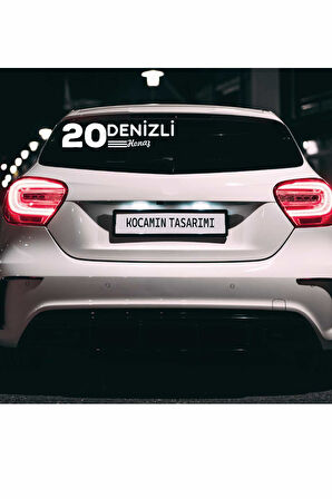 Denizli 20 Plaka Kodlu Beyaz Araç Sticker Honaz İlçe Yazılı Özel Tasarım 40x8 cm  Şehir ve İlçe Temalı Kaliteli Sticker